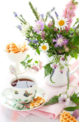 tea,waffles and flowers