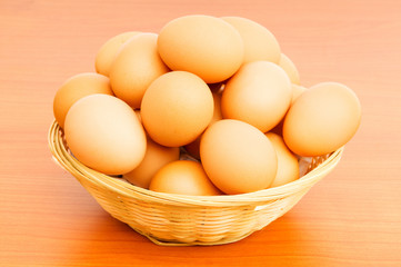 Basket of eggs on the colourful background