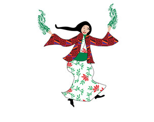 Asian dancing girl, vector design with pattern, EPS 8
