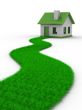 Road to house from grass. Isolated 3D image
