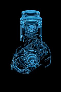 Cylinder crank 3D xray blue transparent