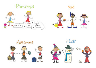 enfants 4 saisons fond blanc français