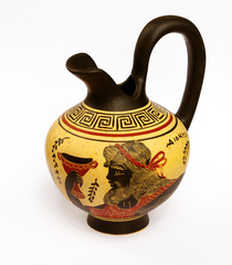 Jug with a picture of ancient Greek god of wine Dionysus
