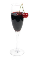 Glass of wine and fresh cherries