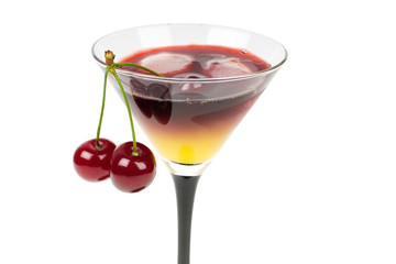 Cocktail with ice and fresh cherries