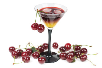 Cocktail with ice and fresh cherries
