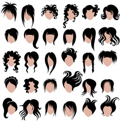 Vector set of black hair styling for woman