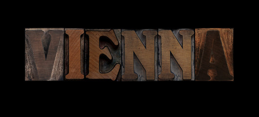 the word Vienna in old letterpress wood type
