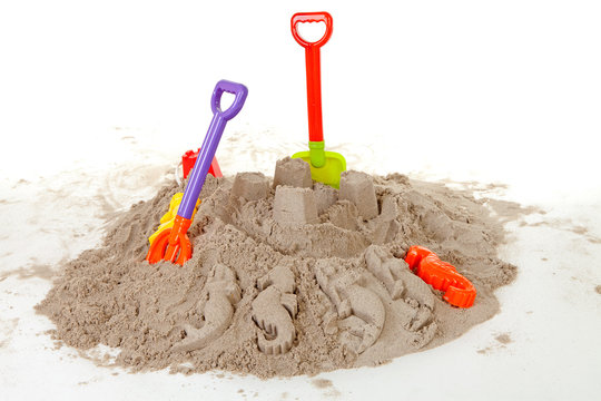 plastic toys for beach and vacation over white background
