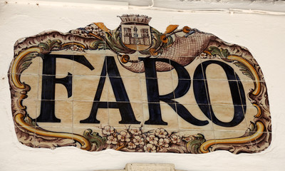 Mosaic Inscription at train station of Faro, Portugal © philipus