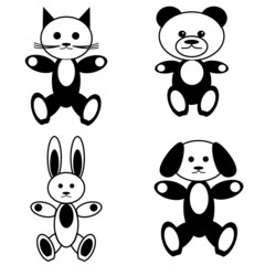 animal toys on white background