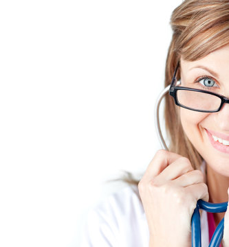 Sparkling Female Doctor Holding Sthetoscope