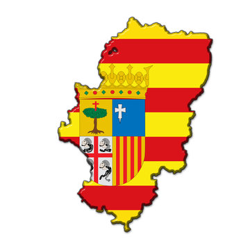Silueta Aragon en relieve con colores bandera