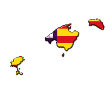 Silueta islas Baleares en relieve con colores bandera