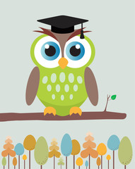 Owl with mortar board hat.