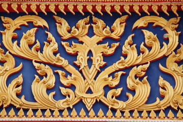 Fototapeta premium art on gable of temple, Wat ban kor, Mahasarakam