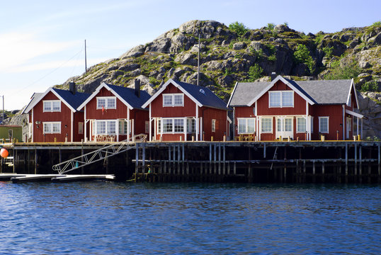 Cottages on island Skrova on Norwegian Lofoten Islands