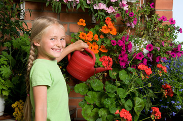 Girl pouring flowers