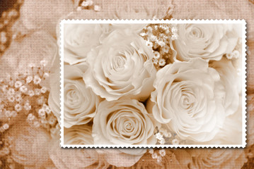 fondo postal antigua romantica ramo de rosas