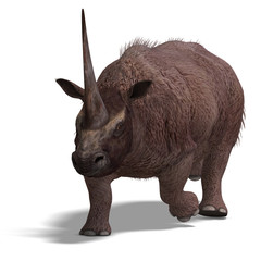 Obraz premium Dinosaur Elasmotherium. .3D rendering with clipping path and sha