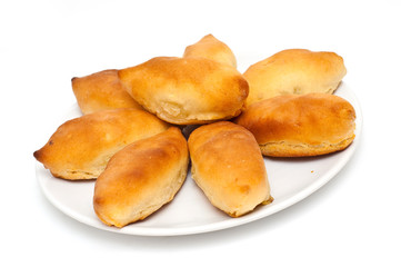 Traditional russian potato stuffed baked pastry isolated