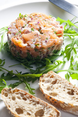salmon tartare with ruccola