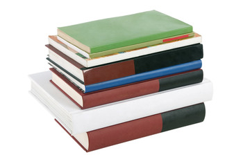 books on white background arranged in stack