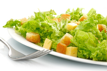 Close-up of salad on white plate