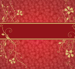 Red background with golden floral shapes and place for text