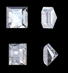 Top bottom and side views of princess diamond