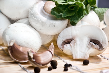 Food series: some mushrooms and  garlic