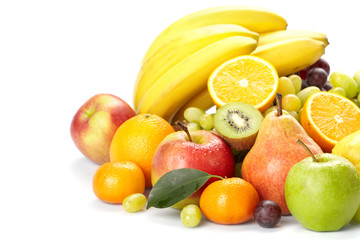 fresh fruits on the white background