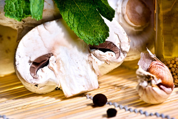 Food series: some mushrooms and  garlic