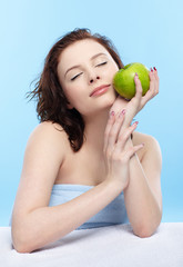 girl with green apple