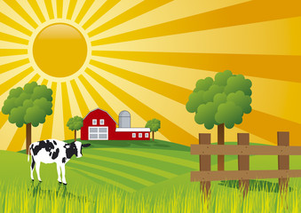 Sunrise at farm vectror