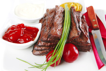 served sectioned beef meat