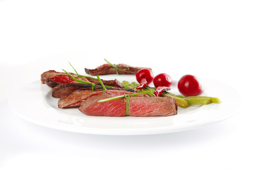 meat slices on white dish