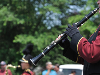 Marching Band Performer Playing Clarinet in Parade