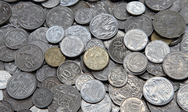 Various Australia coins in a pile