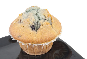 close in view of blueberry muffin on white background