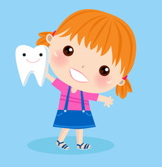 small blonde girl with tooth