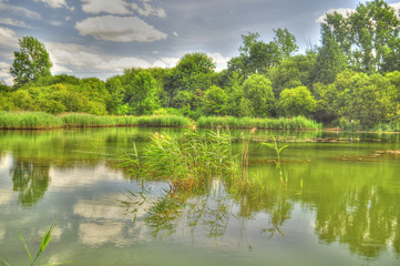 Fototapeta na wymiar HDR Photograph of a Fishing Lake