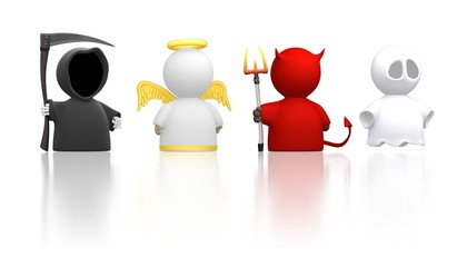 Death, Angel, Devil, and Ghost characters - white version