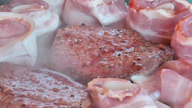 cooking beef and chicken