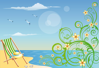 Fototapeta na wymiar Summer beach card with vegetative pattern, vector