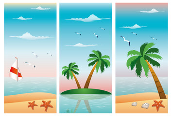 set of three summer beach banners , Vector