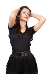 Beautiful young lady on white