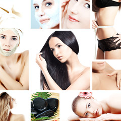 spa background collage with a beautiful girls