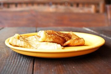 Pancake on wooden table