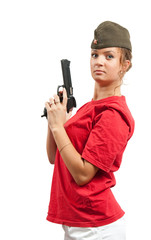 girl with a pistol and garrison cap